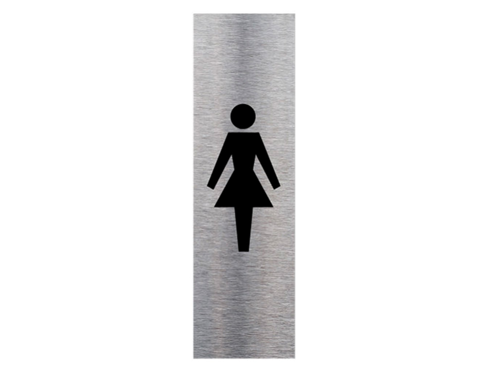 PLAQUE DE PORTE TOILETTES FEMME SIGNALETIQUE BIZ PICTOGRAMME VERTICAL ALUMINIUM BROSSE AUTOCOLLANT