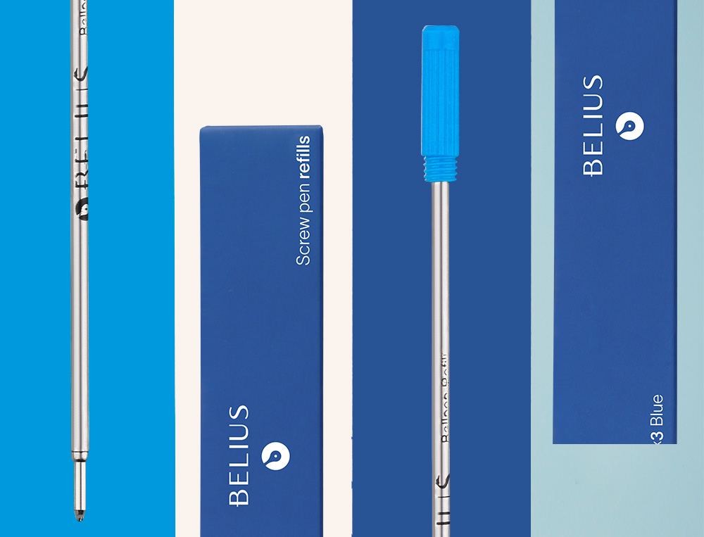 RECHARGE STYLO-BILLE BELIUS ENCRE COLORIS BLEUE BOITE 3   UNITES