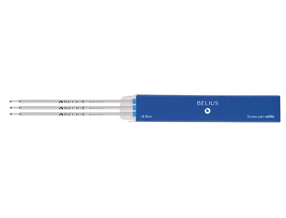 RECHARGE STYLO-BILLE BELIUS ENCRE COLORIS BLEUE BOITE 3   UNITES