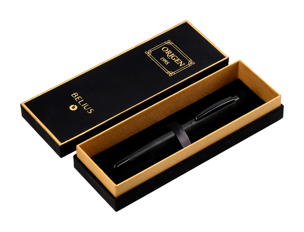 ROLLER BELIUS ORIGEN ALUMINIUM BROSSE ENCRE NOIRE  COLORIS NOIR DANS COFFRET     CADEAU