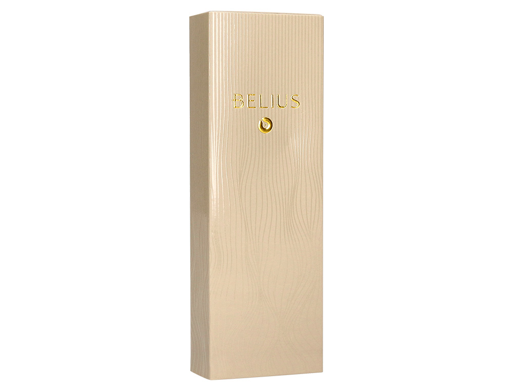 STYLO-BILLE BELIUS NEPTUNO ALUMINIUM TEXTURE ONDULEE ATTRIBUTS GUN ENCRE BLEUE COLORIS KAKI DANS COFFRET CADEAU