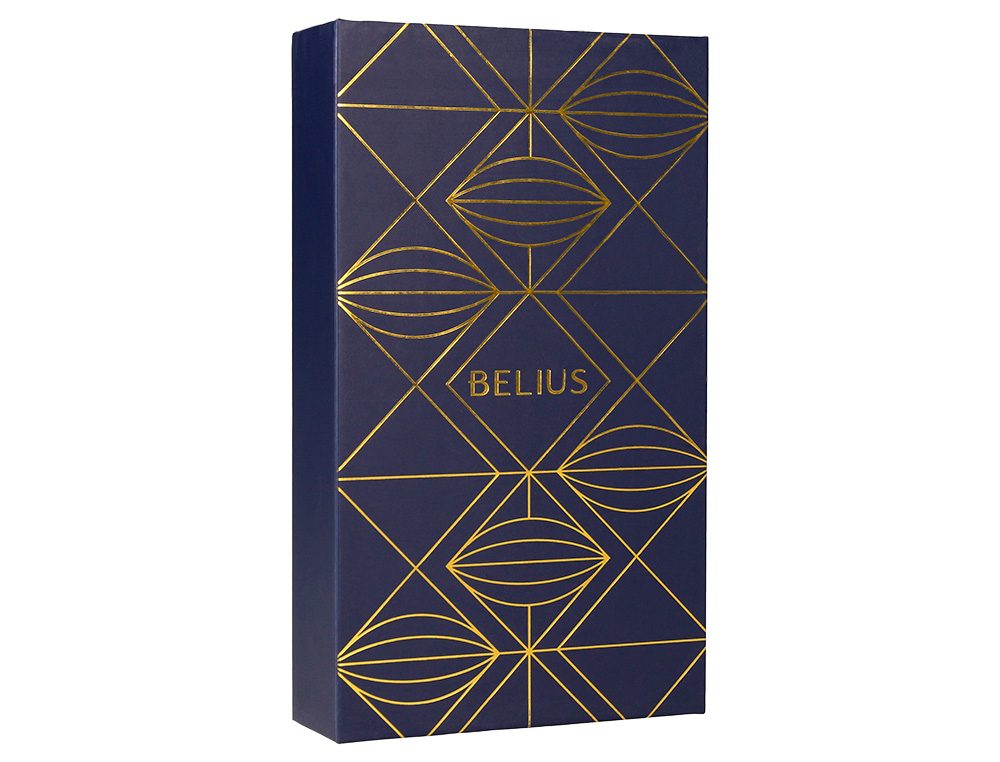 STYLO-PLUME ET ETUI SIMILI CUIR BELIUS SOIREE ALUM. DETAILS ET ATTRIBUTS OR ENCRE BLEUE COL. BLEU MARINE COFFRET CADEAU
