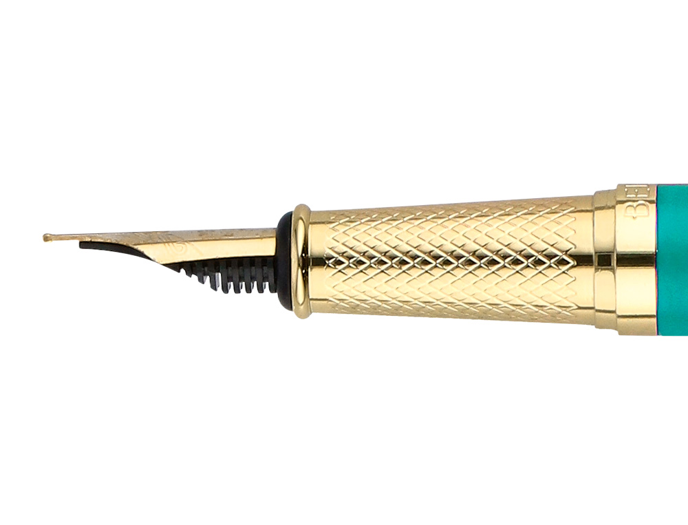 STYLO-PLUME BELIUS SOIREE ALUMINIUM DETAILS ET ATTRIBUTS OR ENCRE BLEUE COLORIS TURQUOISE DANS COFFRET CADEAU