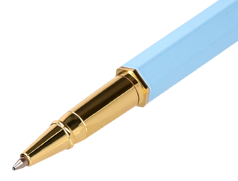 STYLO-BILLE BELIUS MACARON BLISS HEXAGONAL ALUMINIUM DETAILS ET ATTRIBUTS OR ENCRE BLEUE COLORIS BLEU COFFRET CADEAU