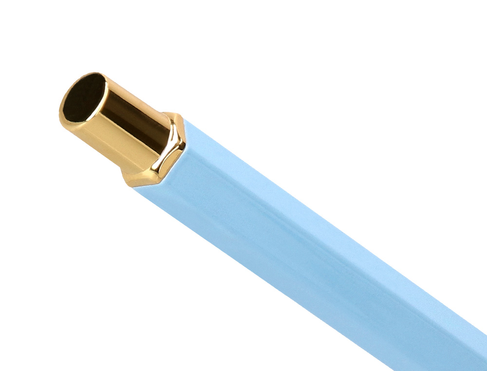 STYLO-BILLE BELIUS MACARON BLISS HEXAGONAL ALUMINIUM DETAILS ET ATTRIBUTS OR ENCRE BLEUE COLORIS BLEU COFFRET CADEAU