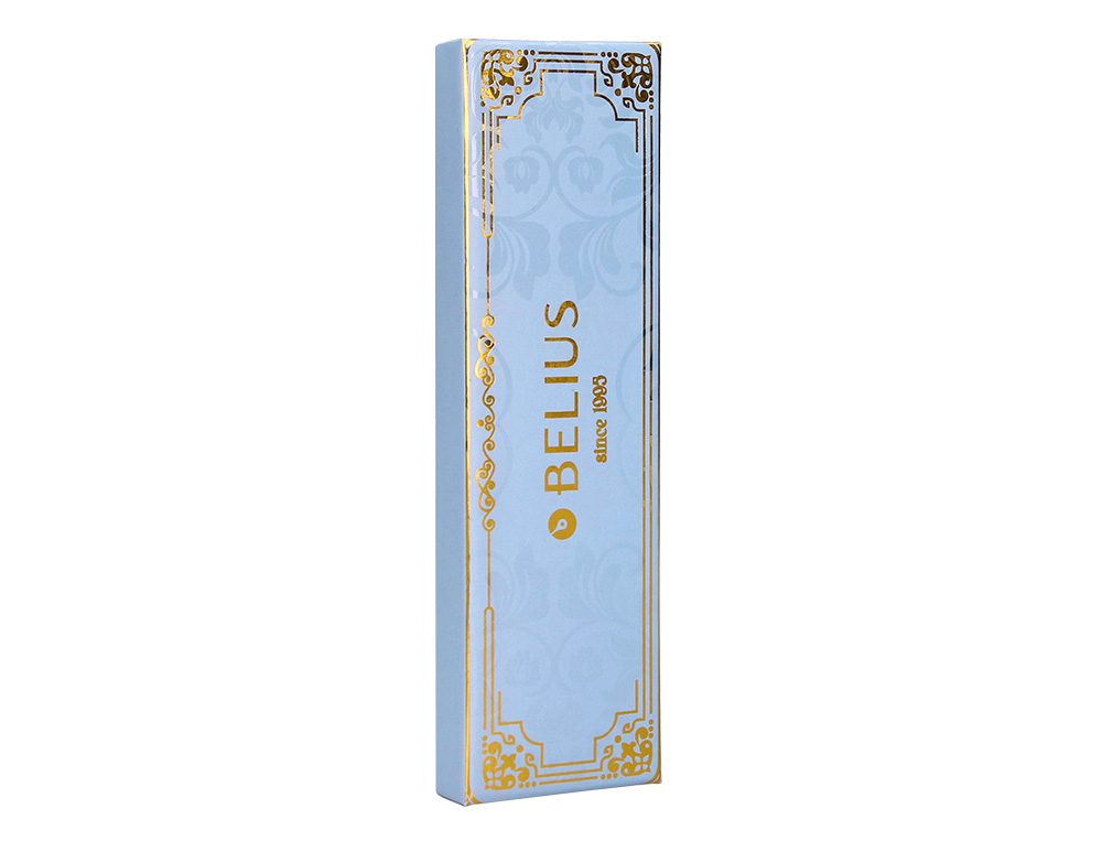 STYLO-BILLE BELIUS MACARON BLISS HEXAGONAL ALUMINIUM DETAILS ET ATTRIBUTS OR ENCRE BLEUE COLORIS BLEU COFFRET CADEAU