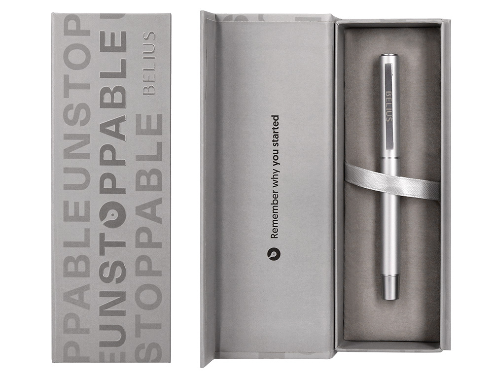 ROLLER BELIUS UNSTOPPABLE MONOCHROME ALUMINIUM ENCRE    NOIRE COLORIS ARGENT DANS     COFFRET CADEAU
