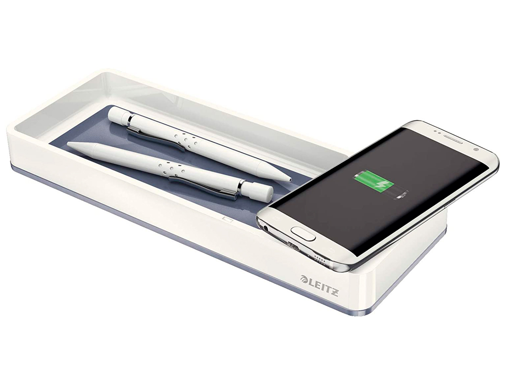 PLUMIER LEITZ WOW DUAL 105X32X271MM AVEC CHARGEUR INDUCTION POUR RECHARGE SMARTPHONE COLORIS BLANC