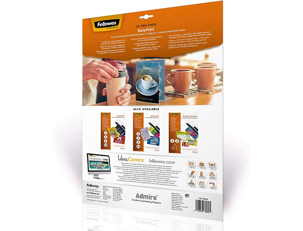 POCHETTES PLASTIFICATION FELLOWES ADMIRE POLYESTER     TRANSPARENT RESISTANT EAU     FORMAT A3 80 MICRONS BT DE 25