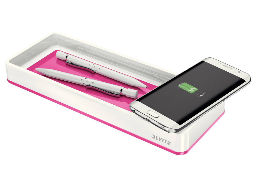 PLUMIER LEITZ WOW DUAL 105X32X271MM AVEC CHARGEUR INDUCTION POUR RECHARGE SMARTPHONE COLORIS ROSE