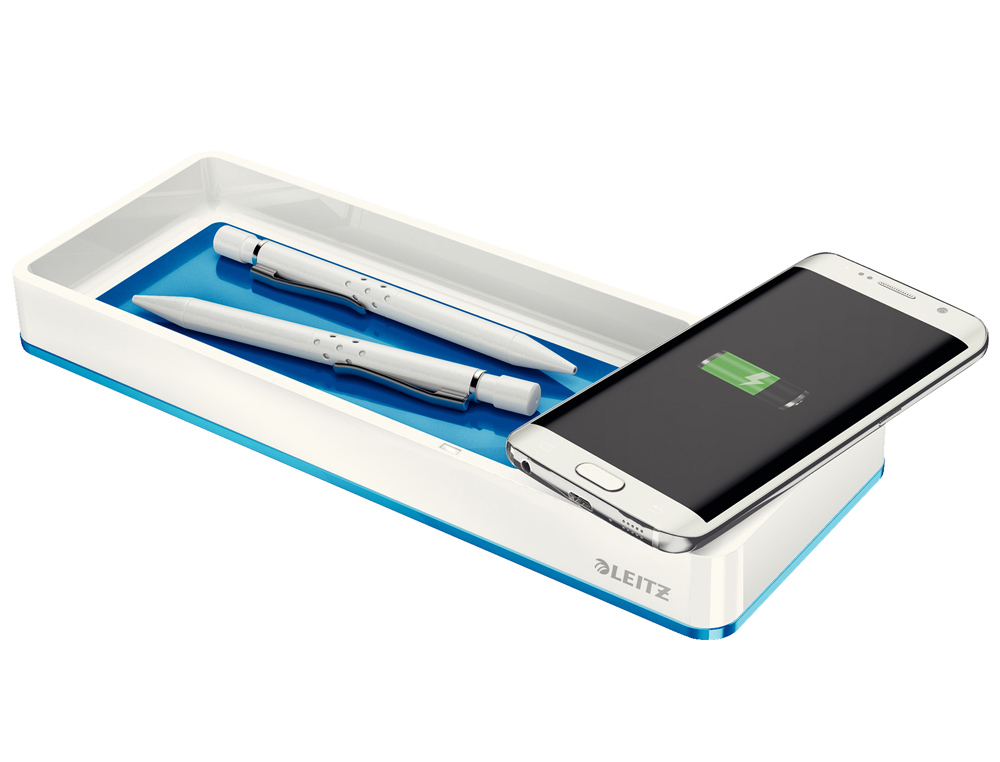 PLUMIER LEITZ WOW DUAL 105X32X271MM AVEC CHARGEUR INDUCTION POUR RECHARGE SMARTPHONE COLORIS BLEU