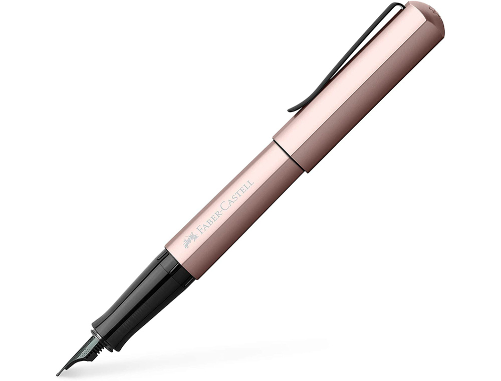 STYLO-PLUME FABER CASTELL HEXO POINTE MOYENNE EN ACIER  INOXIDABLE ROSE