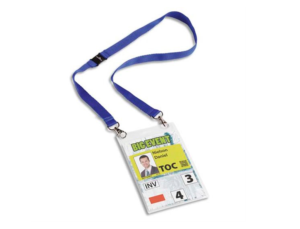 PORTE-BADGE DURABLE A6 LACET DUO KIT VNEMENTIEL PVC TRANSPARENT LACET BLEU