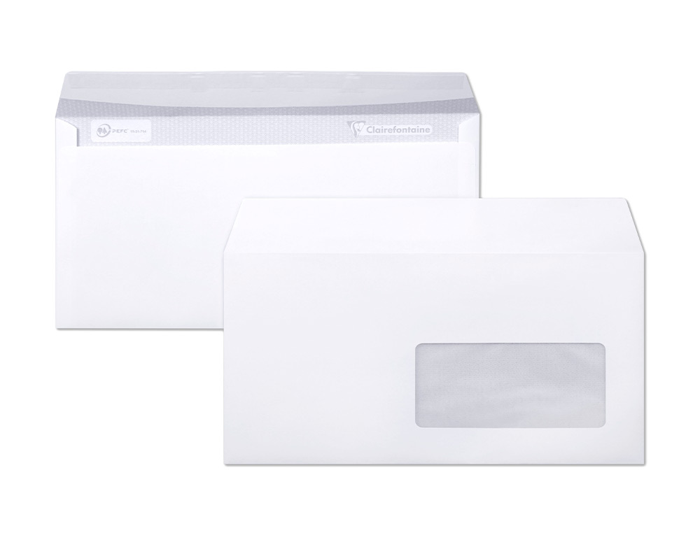 ENVELOPPE CLAIREFONTAINE BANDE DE PROTECTION 90G       FENETRE 45 110X220MM BLANCHE  BOITE DE 250 UNITES