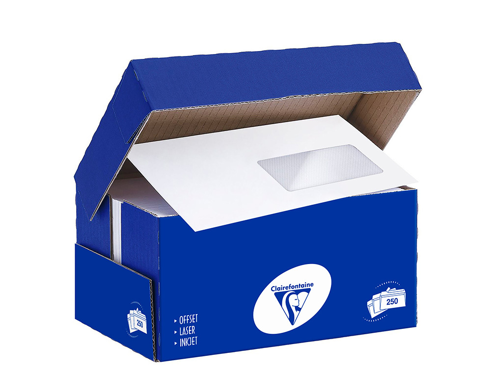 ENVELOPPE CLAIREFONTAINE BANDE DE PROTECTION 90G       FENETRE 45 110X220MM BLANCHE  BOITE DE 250 UNITES