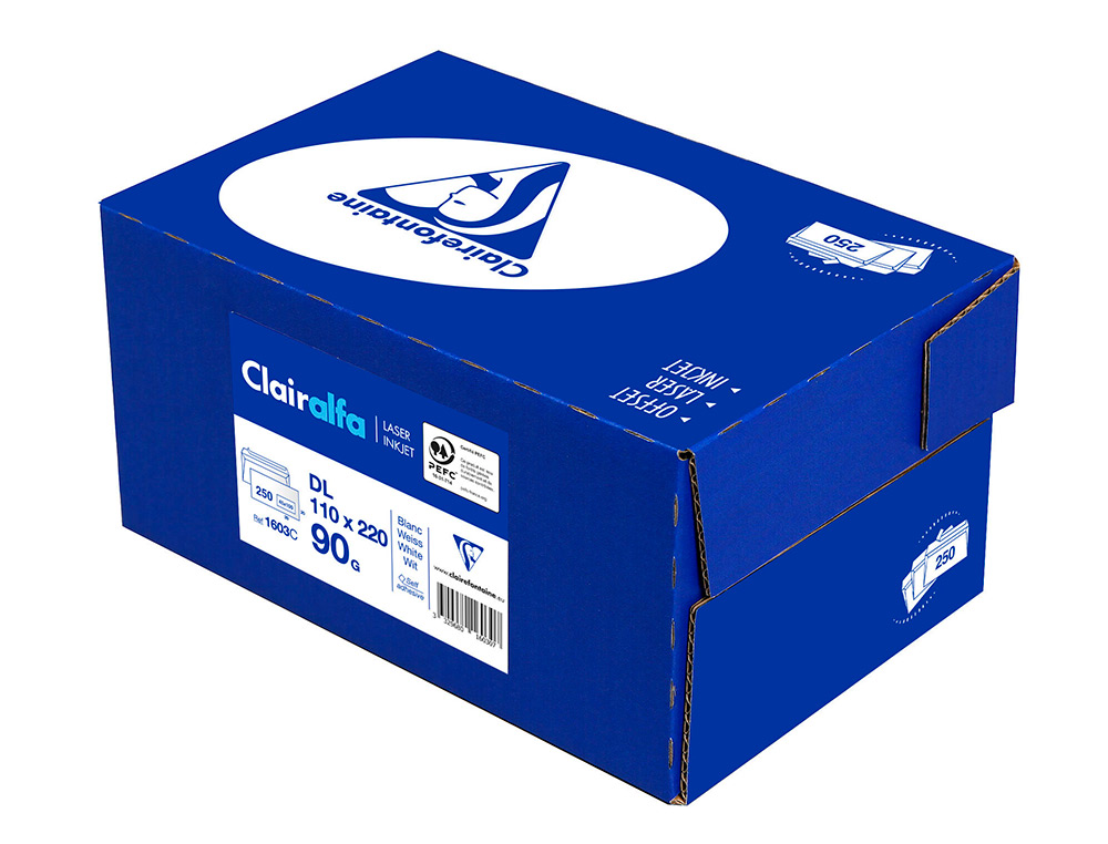 ENVELOPPE CLAIREFONTAINE BANDE DE PROTECTION 90G       FENETRE 45 110X220MM BLANCHE  BOITE DE 250 UNITES