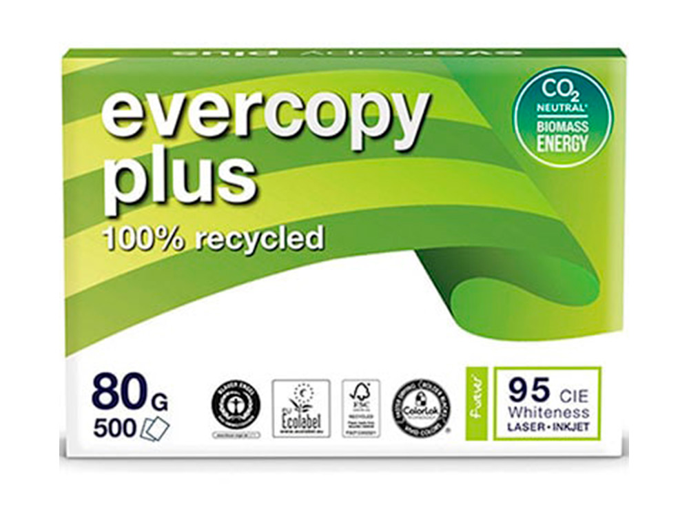 PAPIER CLAIREFONTAINE BLANC 100% RECYCLE MULTIFONCTION    EVERCOPY A4 80G/M2 BLANCHEUR  95 CIE