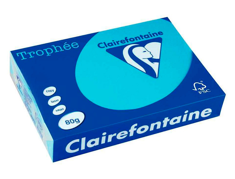 PAPIER CLAIREFONTAINE MULTIFONCTION LASER COULEUR   TROPHE A3 80G/M2 TURQUOISE    PARFAITE OPACITE PAQUET 500