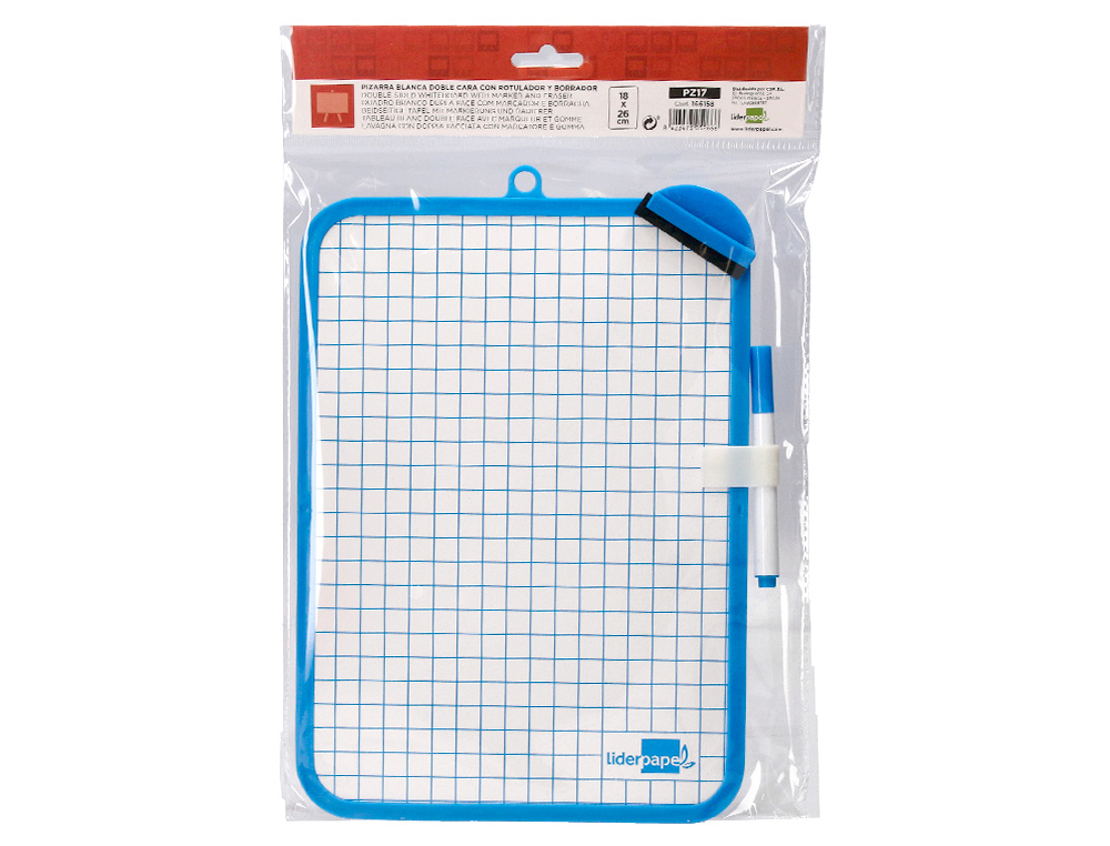 ARDOISE SCOLAIRE LIDERPAPEL 18X26CM DOUBLE FACE UNIE ET   QUADRILLEE AVEC FEUTRE ET     EFFACETTE MAGNETIQUE COLORIS