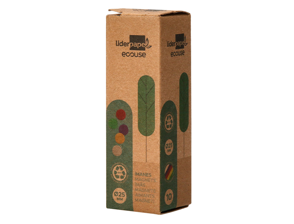 AIMANT LIDERPAPEL ECOUSE PP 25MM POUR TABLEAUX            MAGNETIQUES COLORIS ASSORTIS  BOITE 10 UNITES