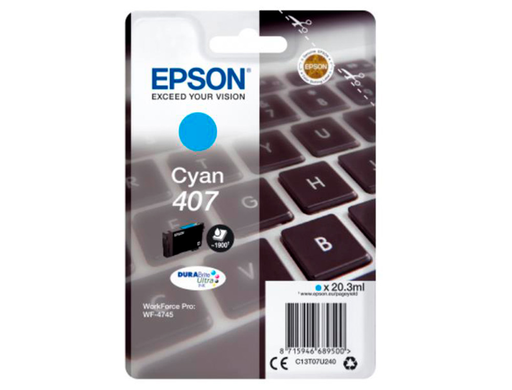 CARTOUCHE EPSON JET D'ENCRE 407  CLAVIER COULEUR CYAN     1,9K