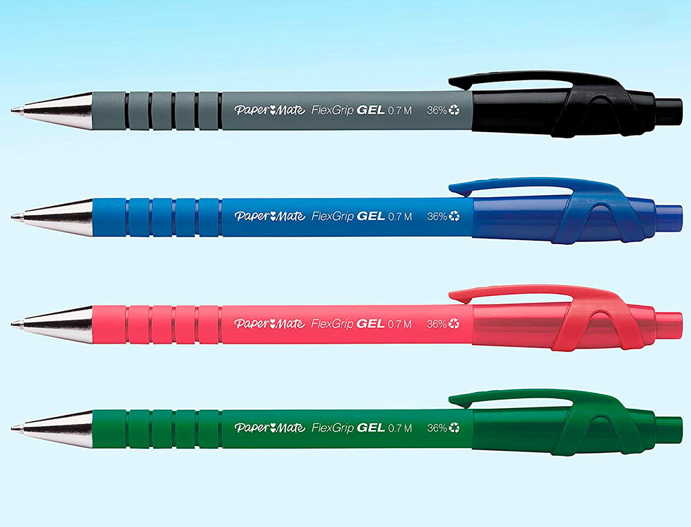 STYLO-GEL PAPER MATE FLEXGRIP RETRACTABLE POINTE MOYENNE    0.7MM COLORIS ASSORTIS        BLISTER DE 4 UNITES