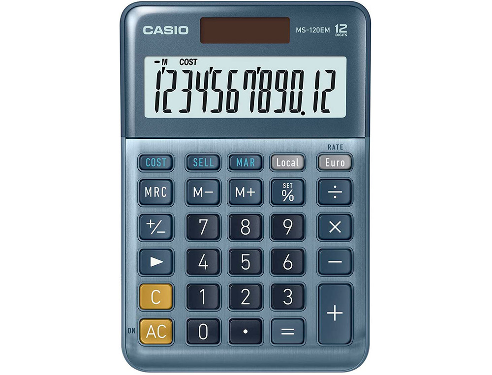 CALCULATRICE CASIO BUREAU MS120EM GRAN ECRAN 12         CHIFFRES EURO CONVERTISSEUR   MEMOIRE SOLAIRE/PILE COULEUR