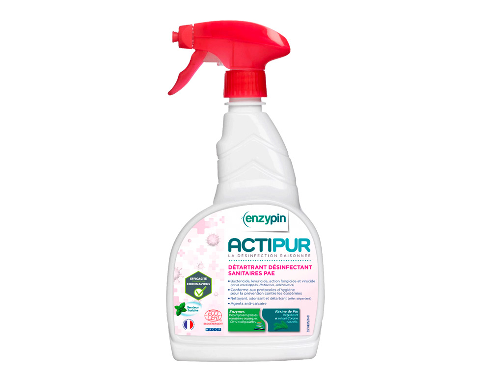 DETARTRANT DESINFECTANT ENZYMATIQUE ACTIPUR SANITAIRESECOCERT PARFUM MENTHOLEE PULVERISATEUR 750ML