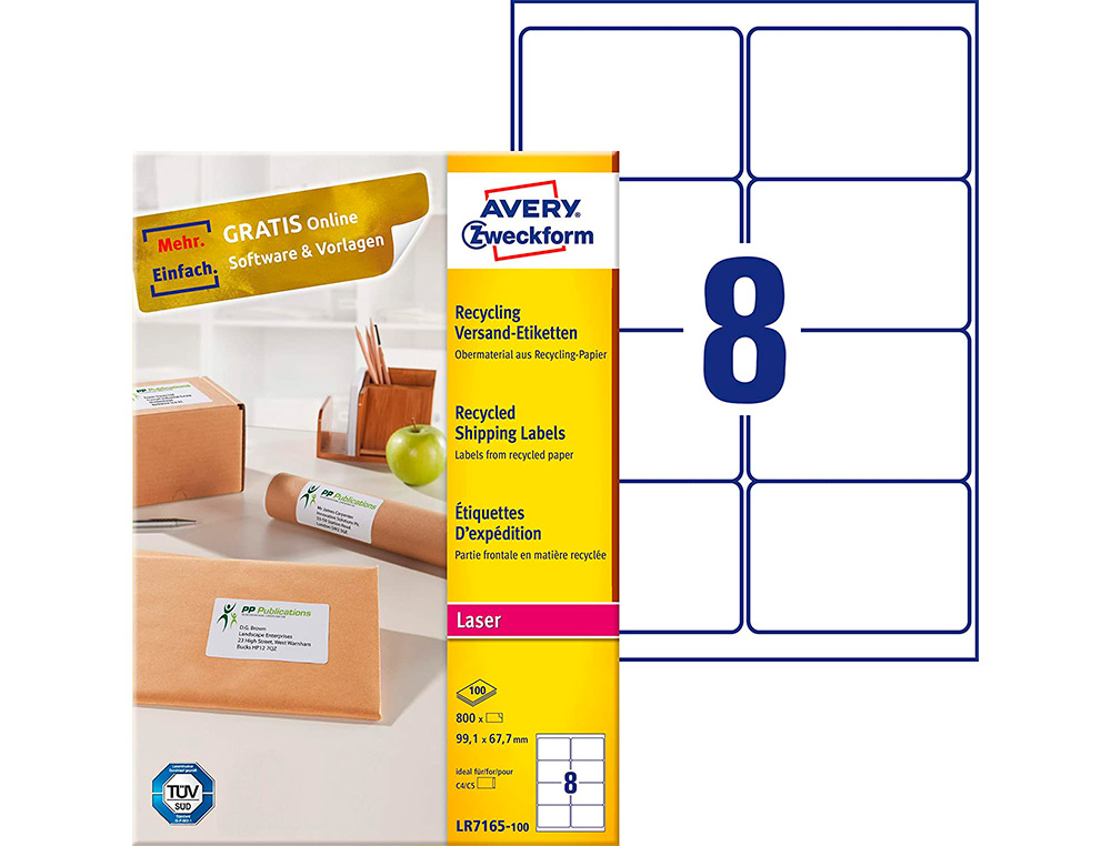 ETIQUETTE AUTOCOLLANTE AVERY ADRESSE RECYCLEE LASER BLANC 99,1 X 67,7 MM BOITE DE 800