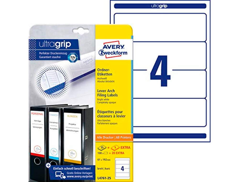 ETIQUETTE AVERY POUR DOS DE CLASSEUR ILC BLANC 192 X 38 M BOITE DE 175