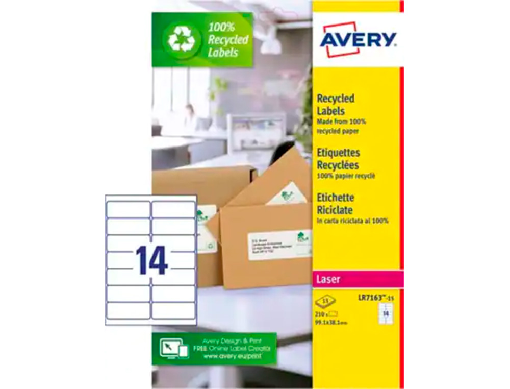 ETIQUETTE AUTOCOLLANTE AVERY ADRESSE RECYCLEE LASER BLANC  99,1 X 38,1MM BOITE DE 210