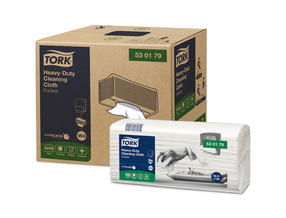 CHIFFON DE NETTOYAGE TORK MULTI USAGE ULTRA RESISTANT 1 PLI 105 FEUILLES W1.          DIMENSION: 415 X 355 MM