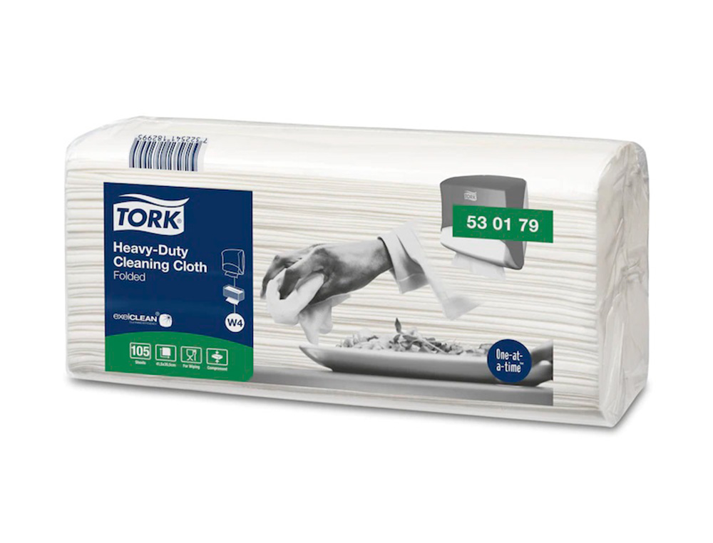 CHIFFON DE NETTOYAGE TORK MULTI USAGE ULTRA RESISTANT 1 PLI 105 FEUILLES W1.          DIMENSION: 415 X 355 MM