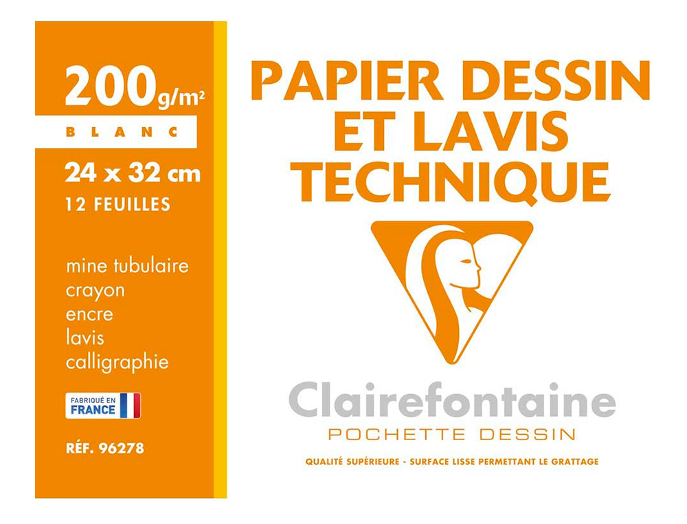 POCHETTE DESSIN ET LAVIS CLAIREFONTAINE PAPIER 160G    SURFACE LISSE FORMAT . FORMAT 24 X 32CM 12 FEUILLES