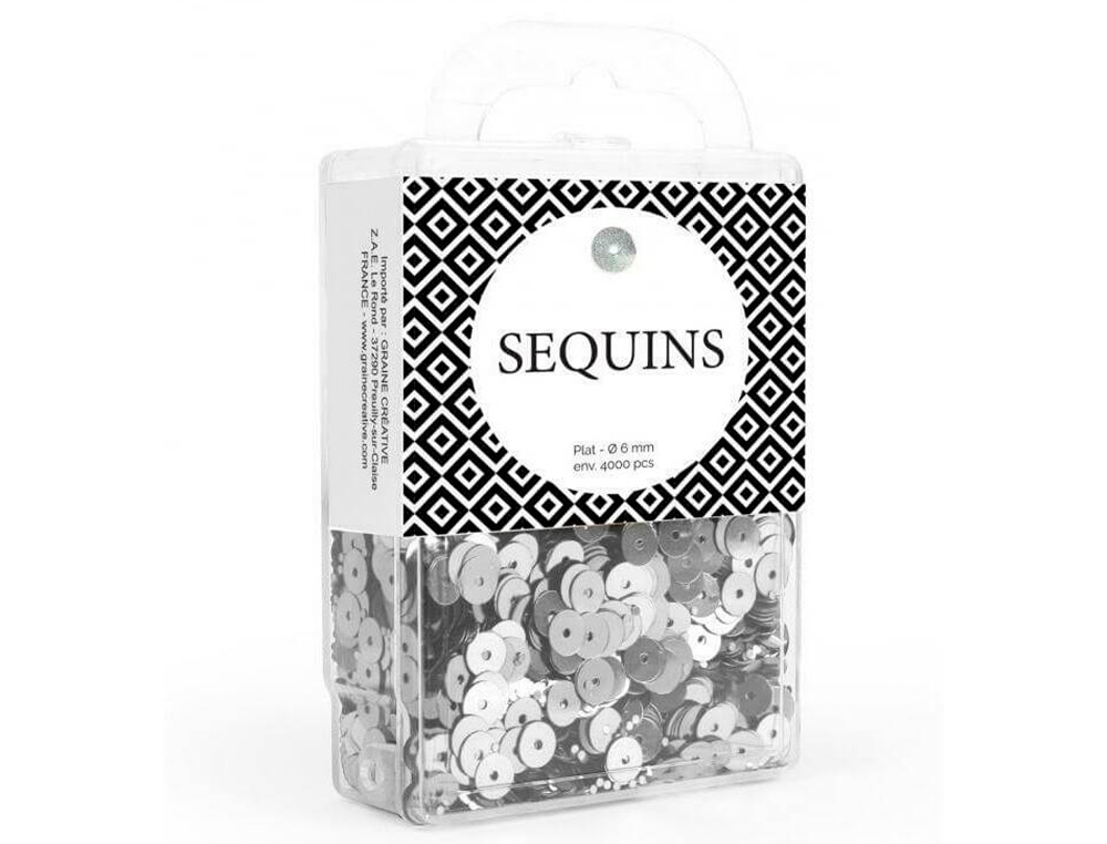 SEQUIN PLAT GRAINE CREATIVE DIAM 6 MM BOITE BROCHABLE DE 4000U COLORIS ARGENT