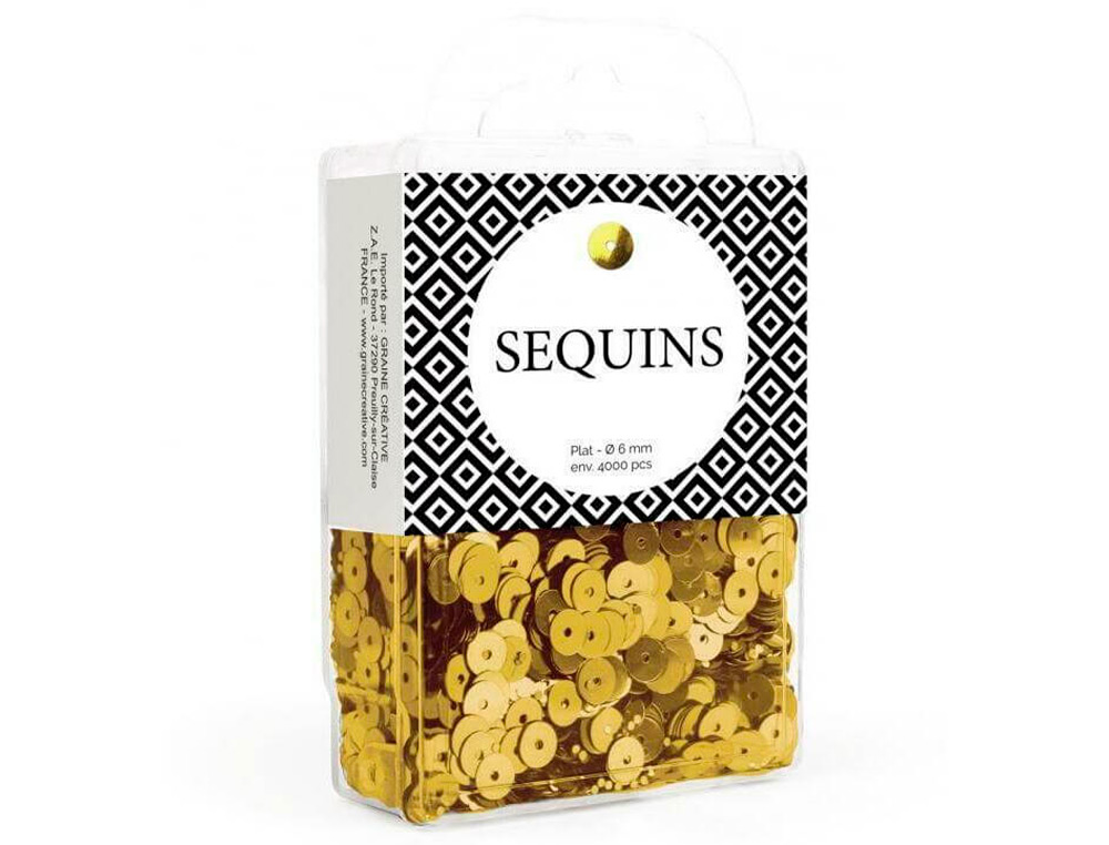 SEQUIN PLAT GRAINE CREATIVE DIAM 6 MM BOITE BROCHABLE DE  4000U COLORIS OR