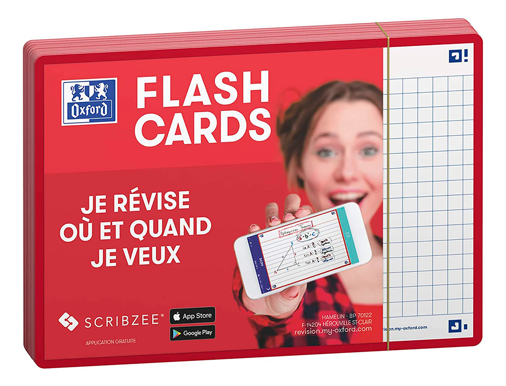 FICHES BRISTOL OXFORD REVISION 2.0 A6 NON PERFOREE  32 FICHES/FILM Q5X5 CADRE     ROUGE