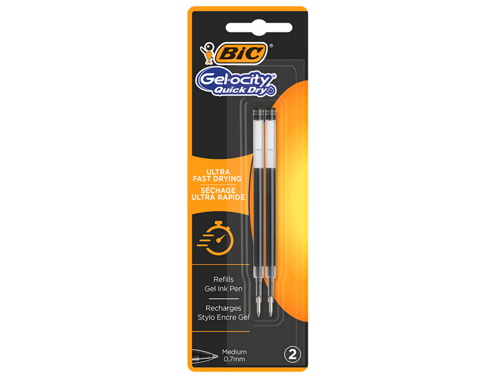 RECHARGE STYLO GEL BIC GELOCITY QUICK DRY POINTE     MOYENNE NOIR BLISTER DE 2