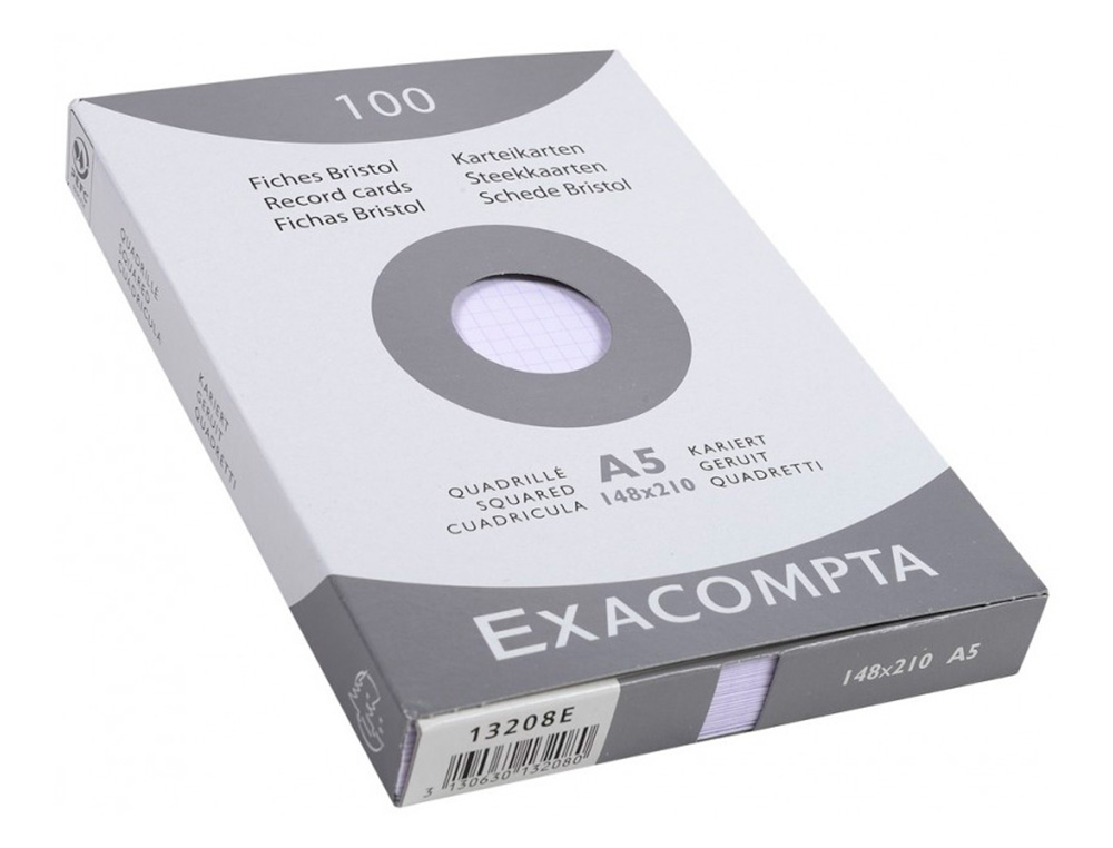ETUI 100 FICHES EXACOMPTA BRISTOL QUADRILLEE 5X5 NON    PERFOREE BLANC 148X210MM