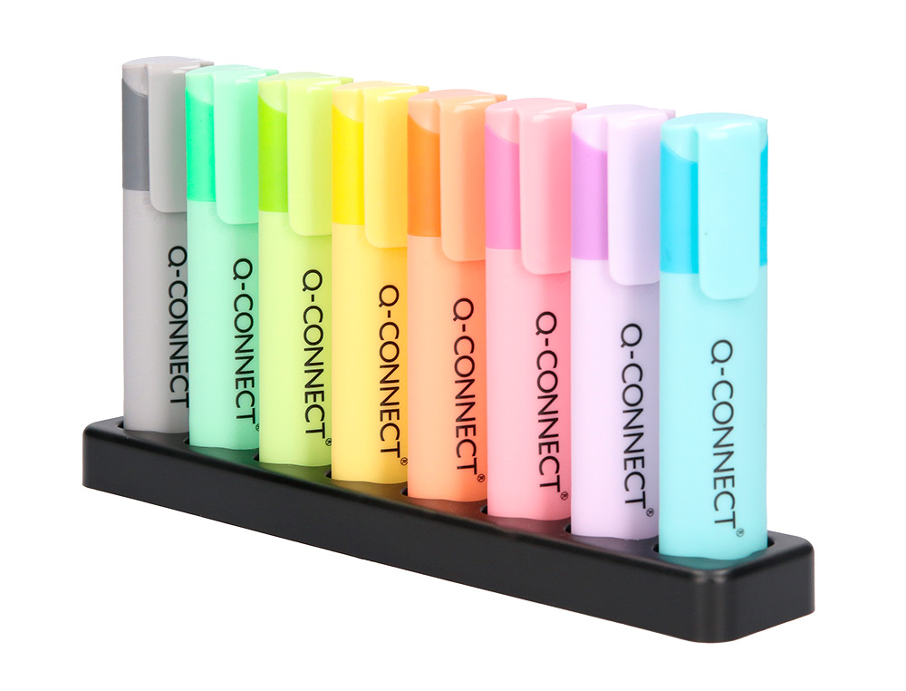 SURLIGNEUR Q-CONNECT FLUORESCENT PASTEL POINTE     BISEAUTEE ETUI DE BUREAU 8    COLORIS ASSORTIS