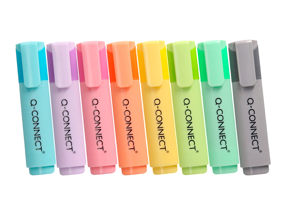 SURLIGNEUR Q-CONNECT FLUORESCENT PASTEL POINTE     BISEAUTEE ETUI DE BUREAU 8    COLORIS ASSORTIS