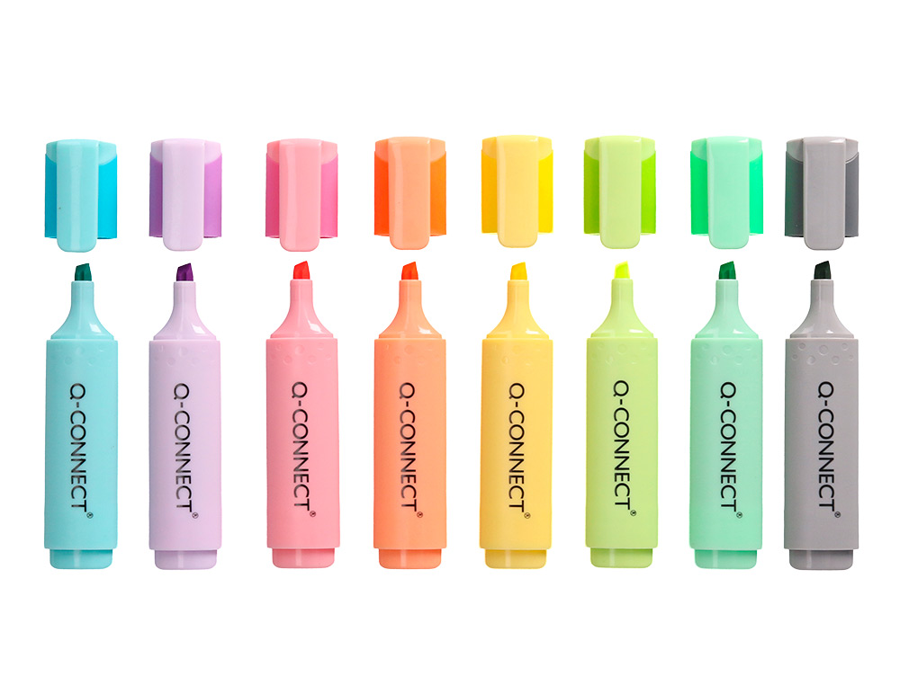 SURLIGNEUR Q-CONNECT FLUORESCENT PASTEL POINTE     BISEAUTEE ETUI DE BUREAU 8    COLORIS ASSORTIS