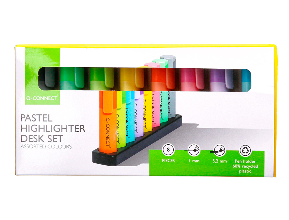 SURLIGNEUR Q-CONNECT FLUORESCENT PASTEL POINTE     BISEAUTEE ETUI DE BUREAU 8    COLORIS ASSORTIS