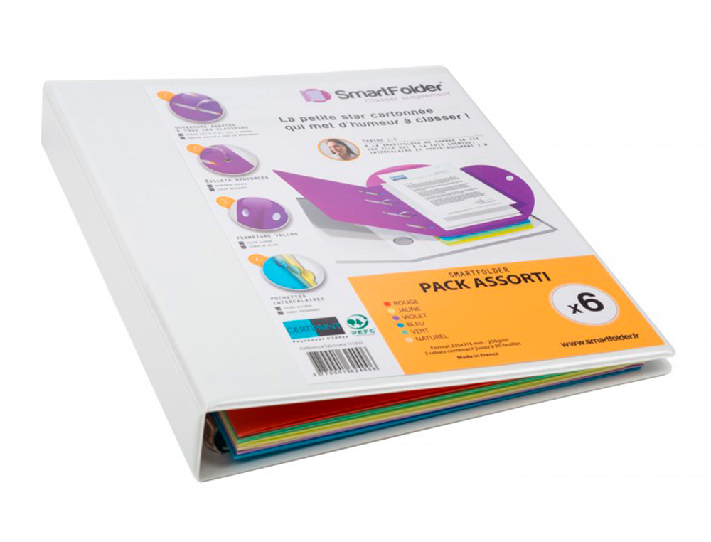 KIT CLASSEUR TARIFOLD BLANC PERSONNALISABLE A 4 ANNEAUX   A4, 275 * 320 45 MM,  AVEC 6  CHEMISES STANDARD ASSORTIES