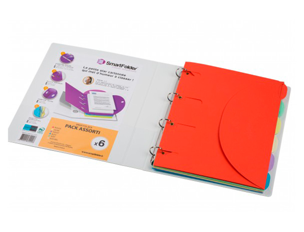 KIT CLASSEUR TARIFOLD BLANC PERSONNALISABLE A 4 ANNEAUX   A4, 275 * 320 45 MM,  AVEC 6  CHEMISES STANDARD ASSORTIES