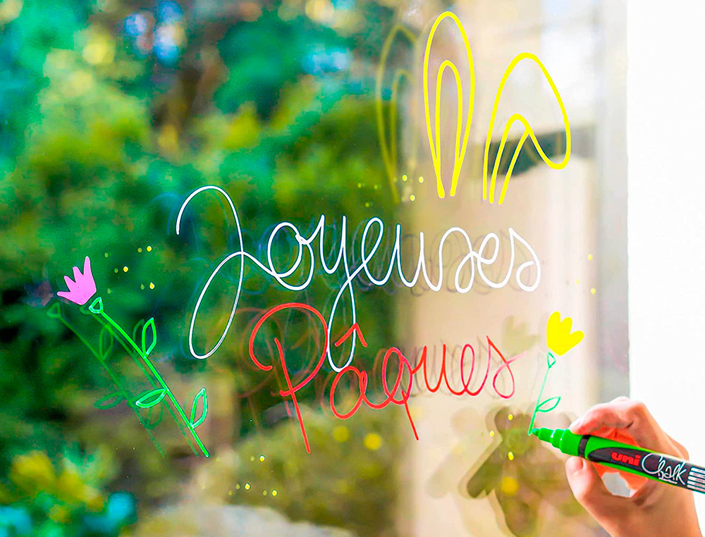 MARQUEURS UNIBALL CHALK CRAIE POINTE CONIQUE MOYENNE BLANC  - VERT FLUO - ROUGE - BLEU    CLAIR POCHETTE DE 4 UNITES
