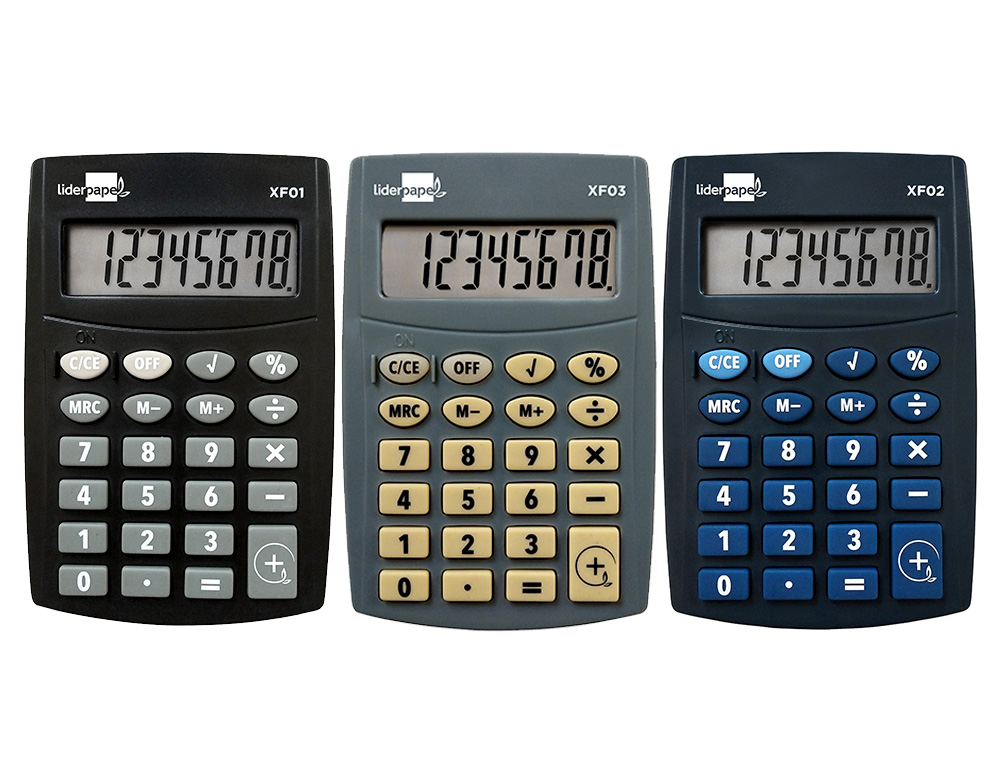 CALCULATRICE DE POCHE LIDERPAPEL XF01 8 CHIFFRES    AVEC PILE 99X64X9 MM          PR SENTOIR DE 16U
