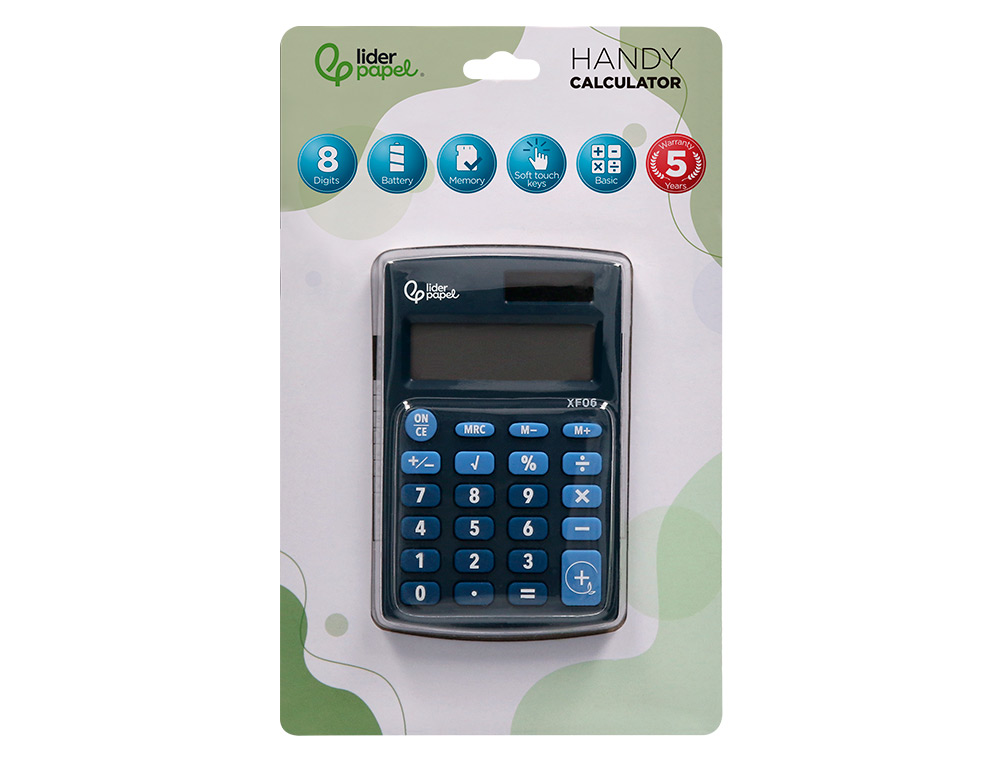 CALCULATRICE DE POCHE XF05 8 CHIFFRES SOLAIRE ET PILES     98X62X8 MM COLORIS BLEU