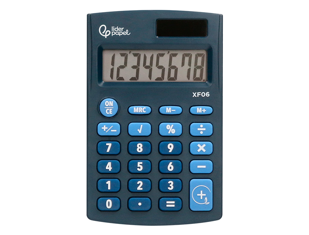 CALCULATRICE DE POCHE XF05 8 CHIFFRES SOLAIRE ET PILES     98X62X8 MM COLORIS BLEU