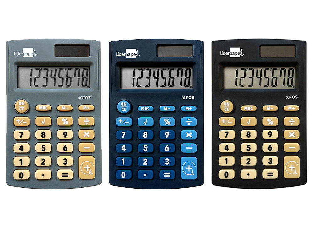 CALCULATRICE DE POCHE XF05 8 CHIFFRES SOLAIRE ET PILES     98X62X8 MM PRESENTOIR DE 16U